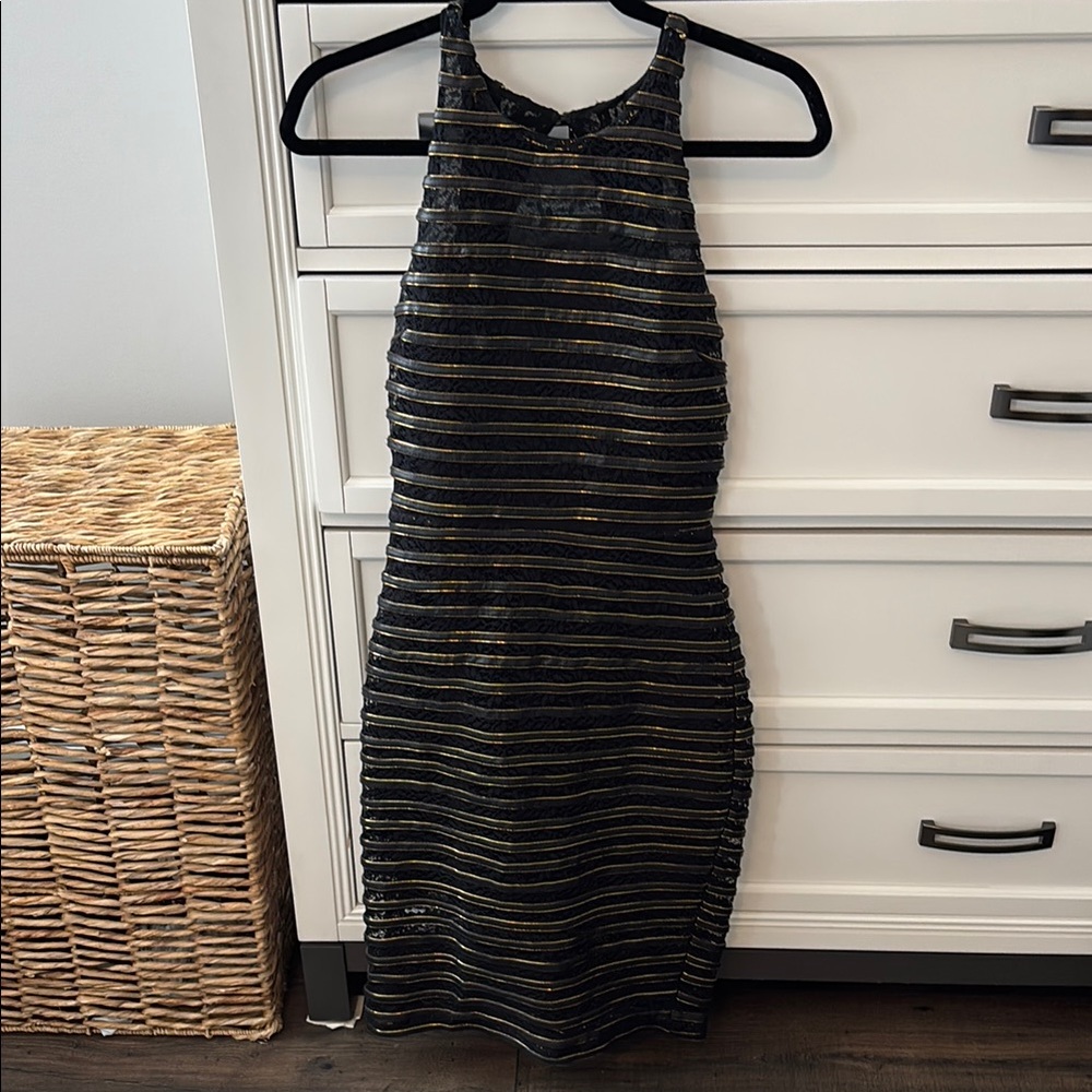 Parker Black Halter Sheath Cocktail Midi Dress